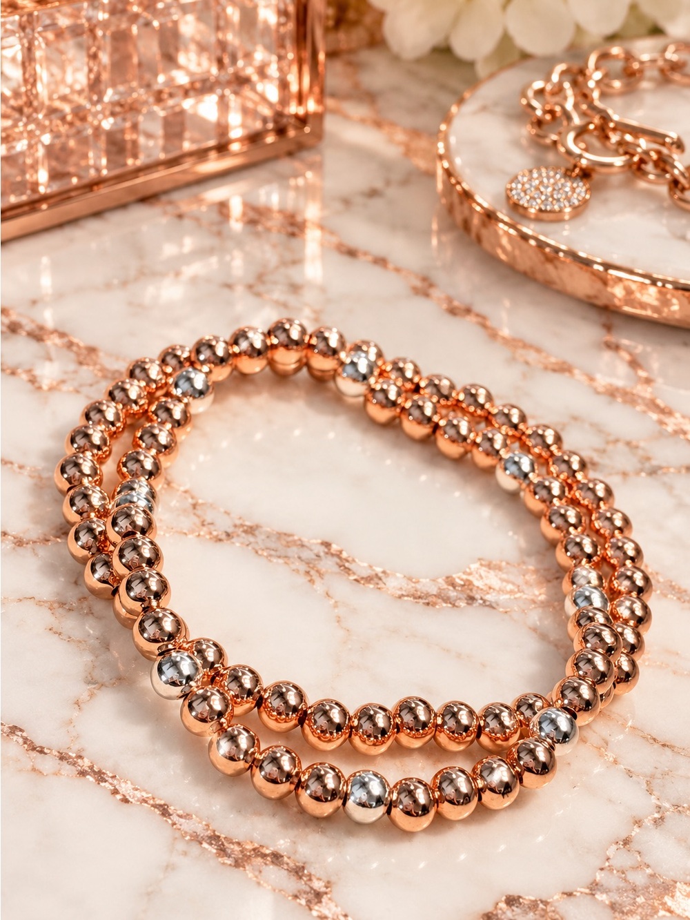 Rose Gold and Sterling Silver Bracelet Bundle 7 1/4”